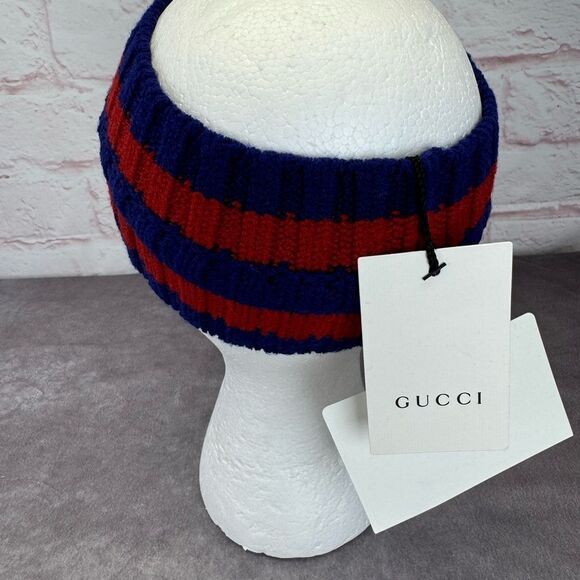 NWT GUCCI Web Knot Knit Wool Twist Red & Blue Headband - Picture 7 of 10